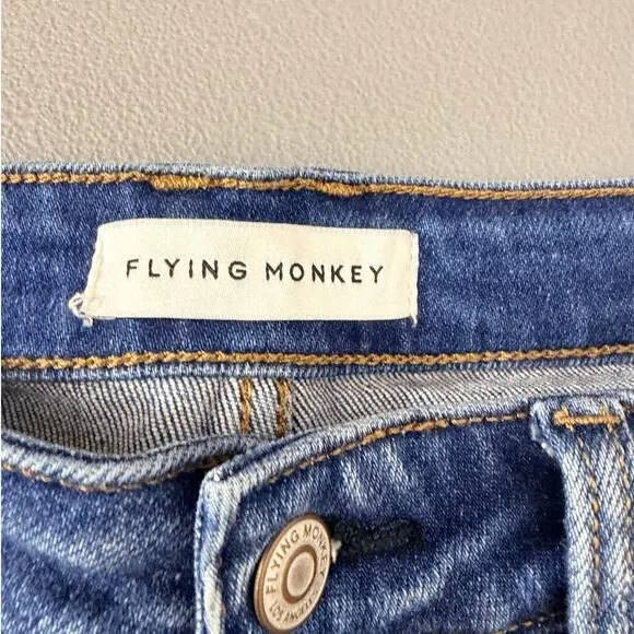 Flying Monkey Distressed Flare Jeans Size 29 Medium Wash Stretch Denim - Picture 7 of 9